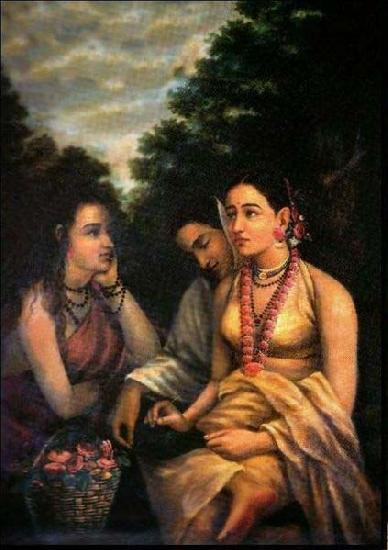 Raja Ravi Varma Shakuntala despondent oil painting picture